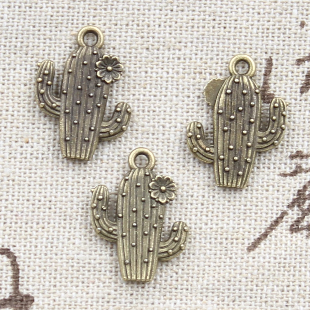 20 sztuk Charms kwiat pustynny kaktus 20x15mm antyczny brąz srebrny kolor wisiorki dokonywanie ręcznie robione tybetańskie znalezienie DIY biżuteria — zdjęcie 3