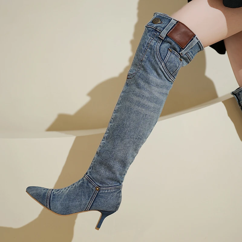 Lady Boots Sexy Thigh High Heels High Sexy Boots-Women Pointe Shoes Over-the-Knee 2024 Stiletto Cowboy Women Pointy Pointed Toe