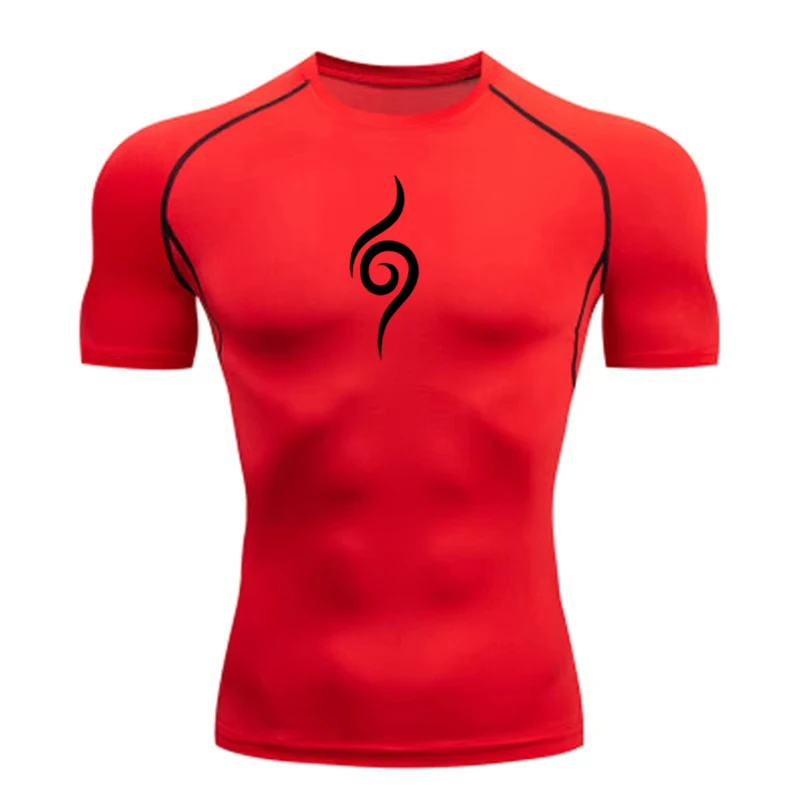 Kompressions-T-Shirt für Herren, schnell trocknende Sportbekleidung für das Fitnessstudio, atmungsaktives bedrucktes Fitness-T-Shirt für Herren mit kurzen Ärmeln RL0286