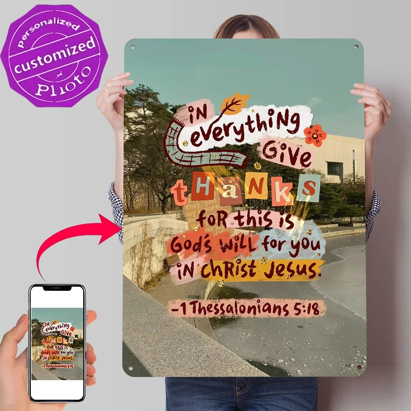 In Everything Give Thanks Bible Verse Printed Poster Customized Wall Art Retro Vintage Metal Tin Signs for Interior Accessories