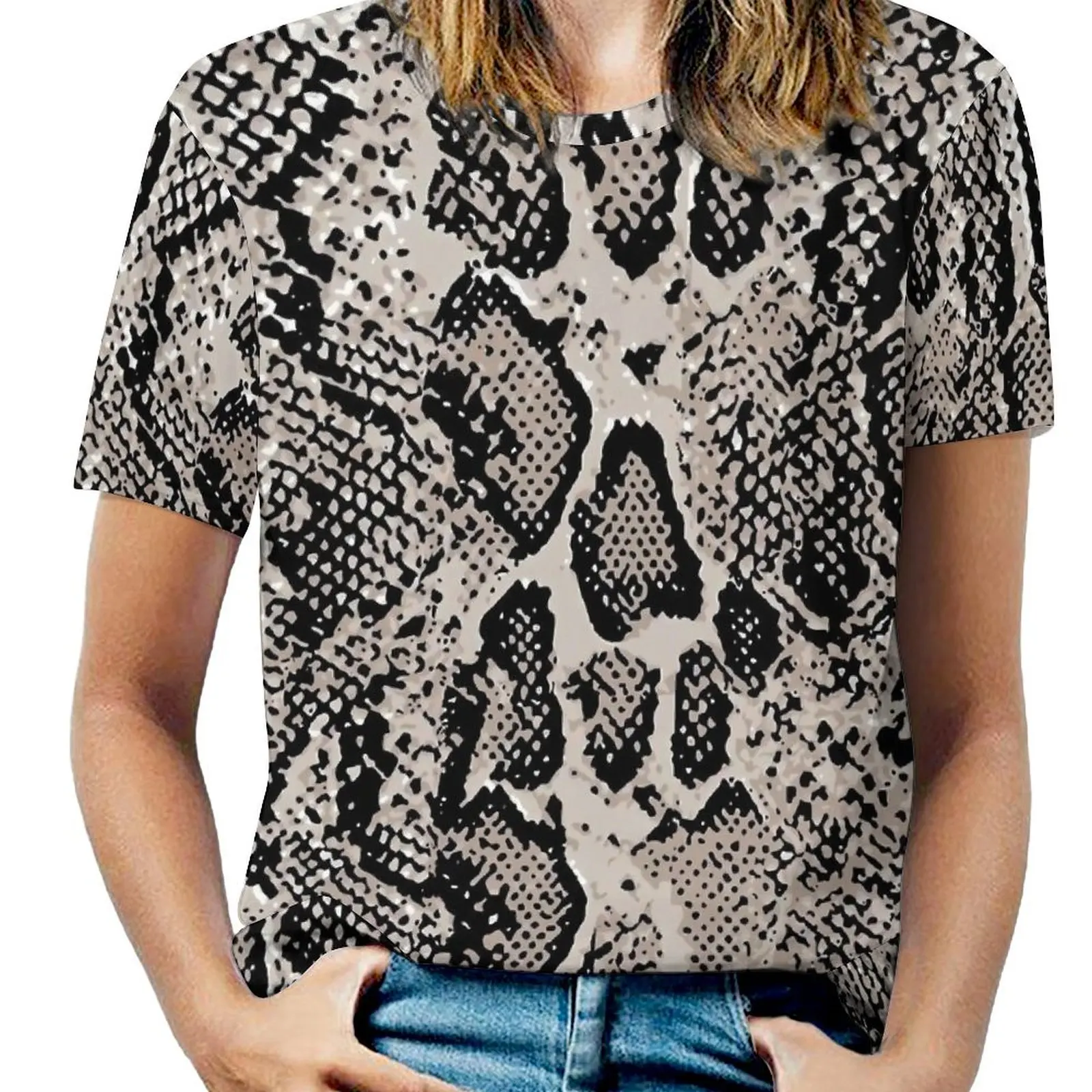 المعتاد بيثون جلد الثعبان تي شيرت ريترو طباعة الشارع نمط تي شيرت قصيرة الأكمام المرأة الهيب هوب التي شيرت الصيف ملابس مخصصة #1