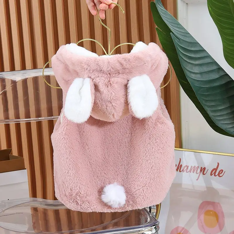 1 2 3 4 Years Winter Girls Vest Keep Warm Fashion Cute Rabbit Baby Plush Coat Sleeveless Hooded Outerwear Toddler Girls Clothes