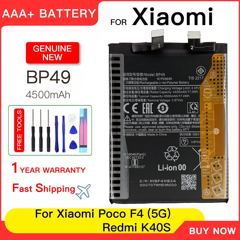 

Genuine BP49 4500mAh Phone Battery For Xiaomi Poco F4 5G / For Redmi K40S Replacement Batteries batteries batteria+Free tools