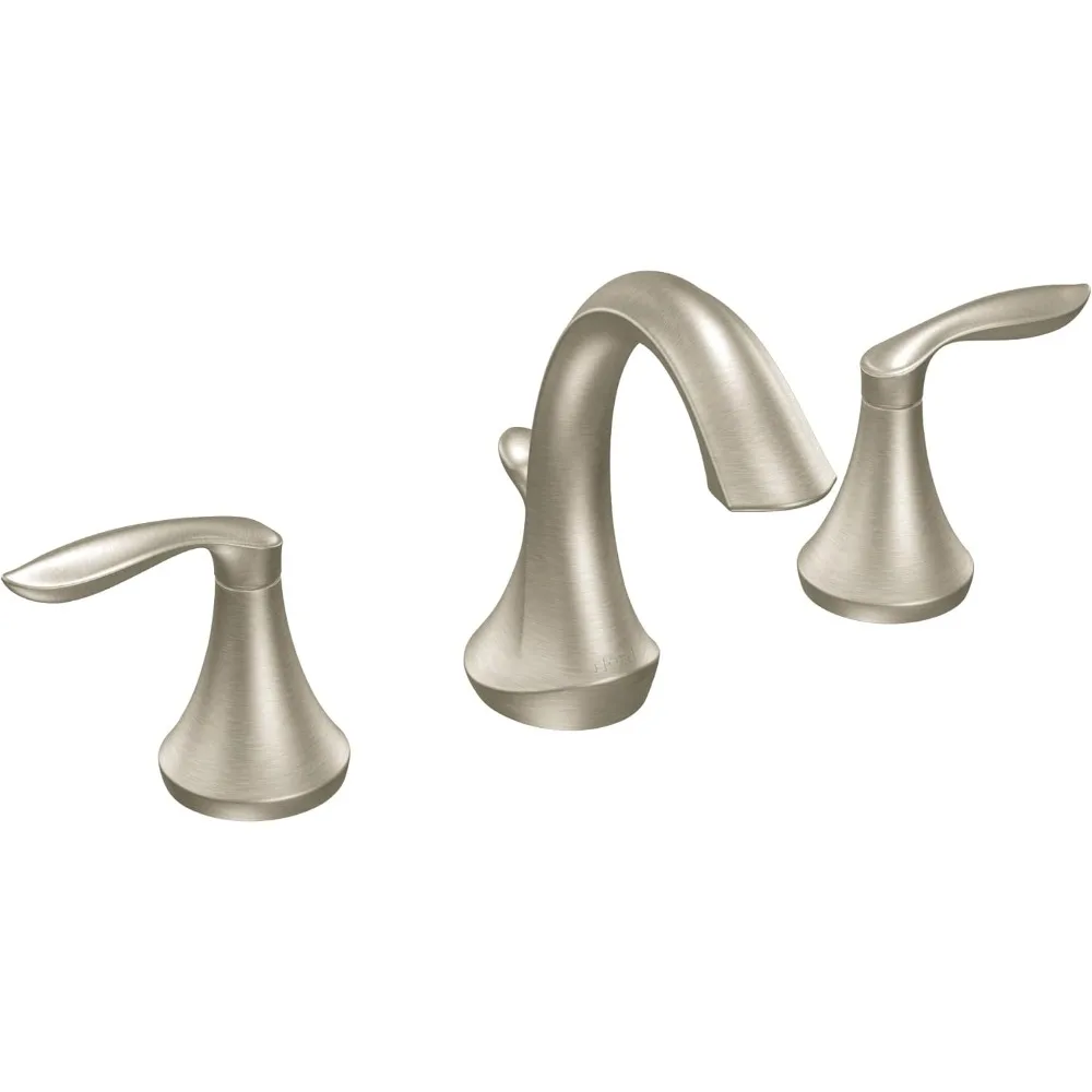 

Moen Eva Brushed Nickel High-Arc Widespread Bathroom Sink Faucet with 3-Hole Mount and Included Valve, Model TV6420BN