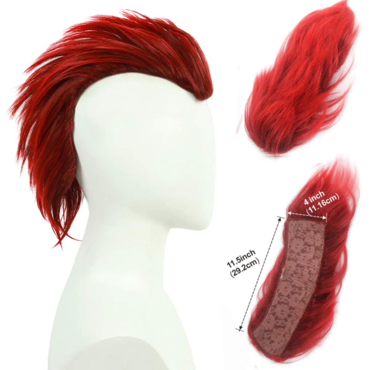 REEWES Men\'s Mohawk Wig Halloween funny Cosplay Red & Black Short Toupee Piece for Men Synthetic Clip In Hair Accessories Party