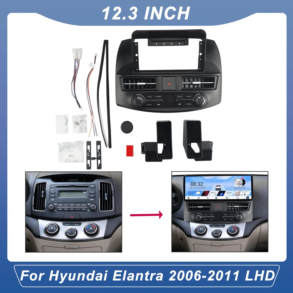12.3 Inch Big Screen Car Radio Fascia Panel LHD For Hyundai Elantra 2006-2011 Double Din Android Stereo Mount Installation Kit