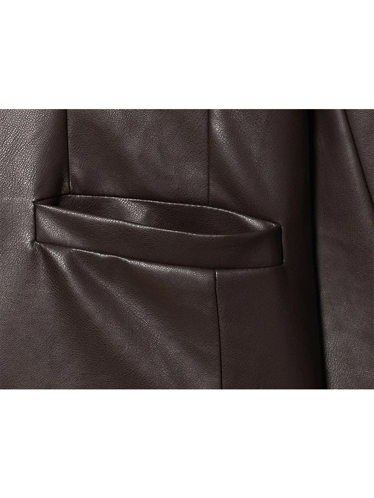 Hh moda feminina único breasted bolso decoração de couro artificial jaqueta curta feminina mangas compridas o pescoço casual casaco de rua