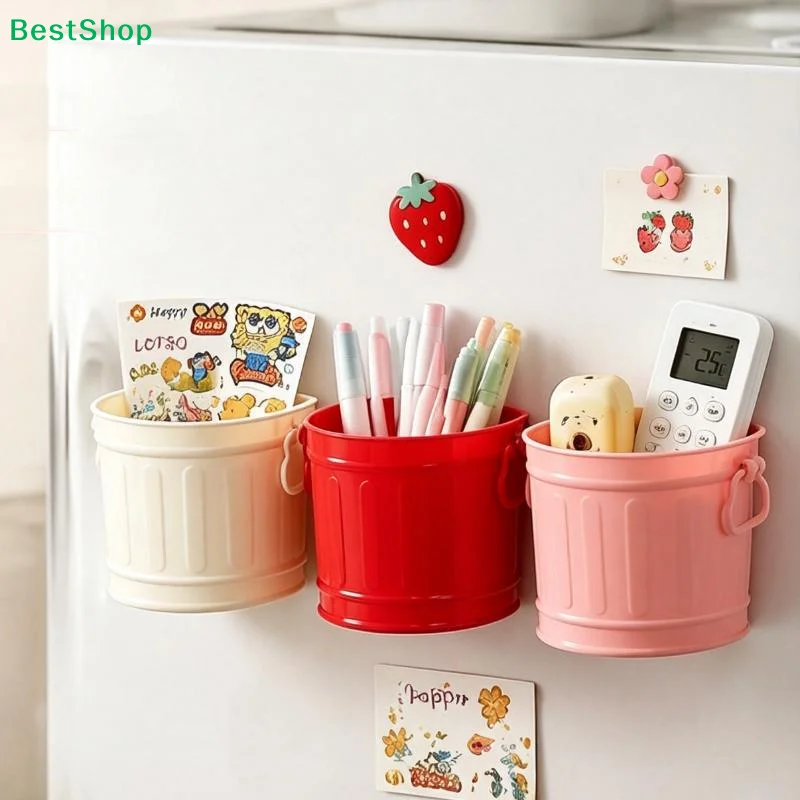 Magnetic Fridge Storage Basket Wall Hanging Organizer Bin Cosmetic Brush Storage Stationary Organizer For Small Utensil Storage