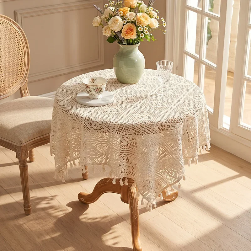 American Vintage Pastoral Hollow Crochet Tablecloth Rectangular Round Table Cover For Dining Table Coffee Table Cabinet Doily