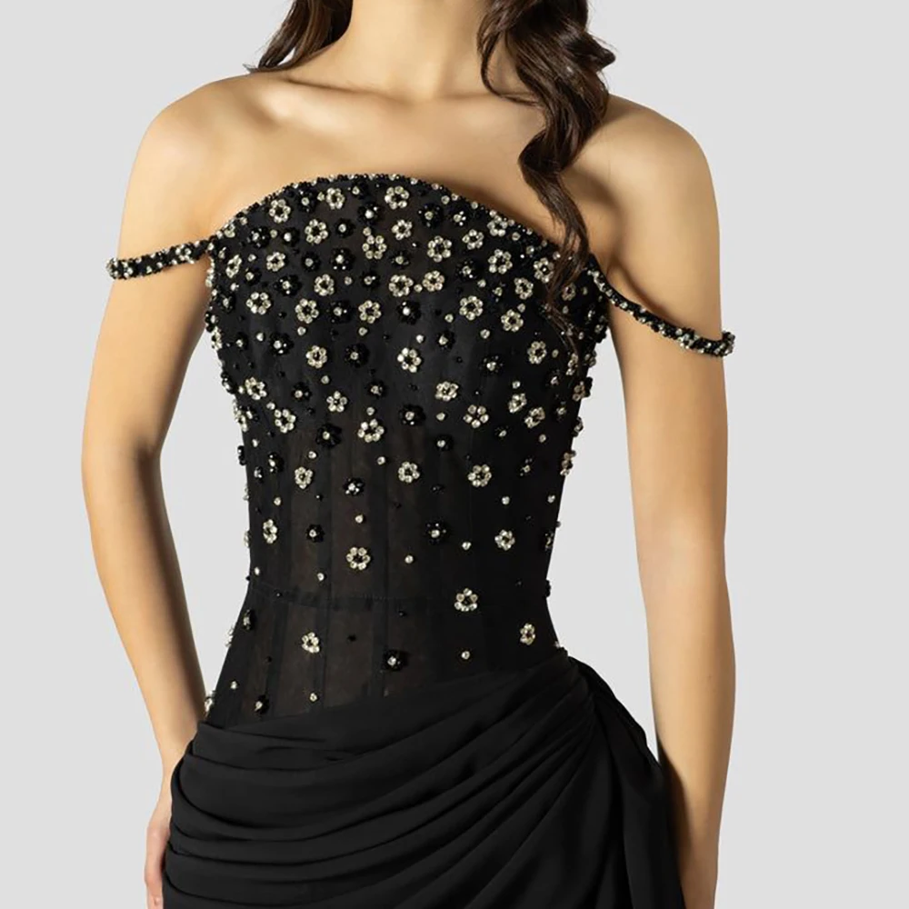 فستان حفلات نسائي أنيق مع تفاصيل ترتر زهري، حزام سباغيتي أسود، طول الأرض، بدون أكمام، فستان كوكتيل للتاريخ الليلي