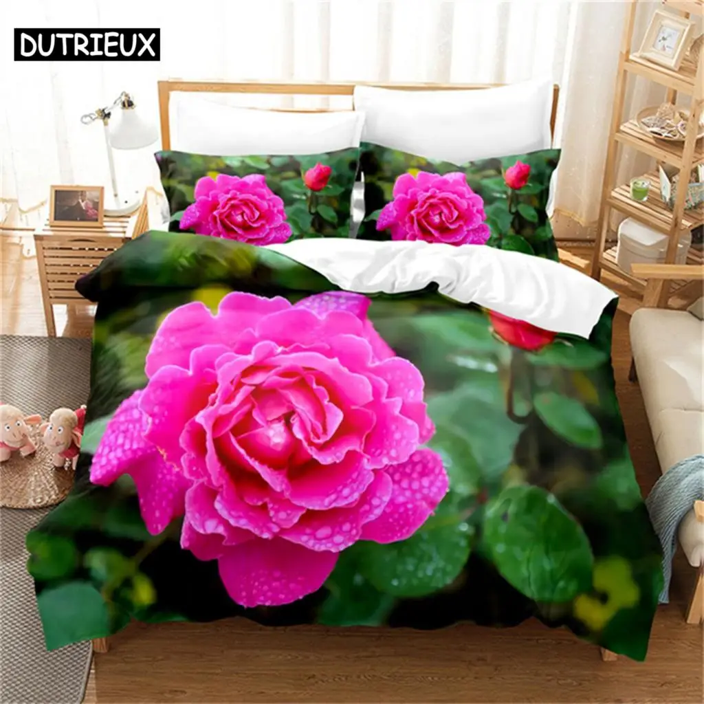 Purple Peony Queen Bedding Set Duvet Cover Set Bedding Comforter Bedding Sets Bed Linen King Size Duvet Cover Bedding Set