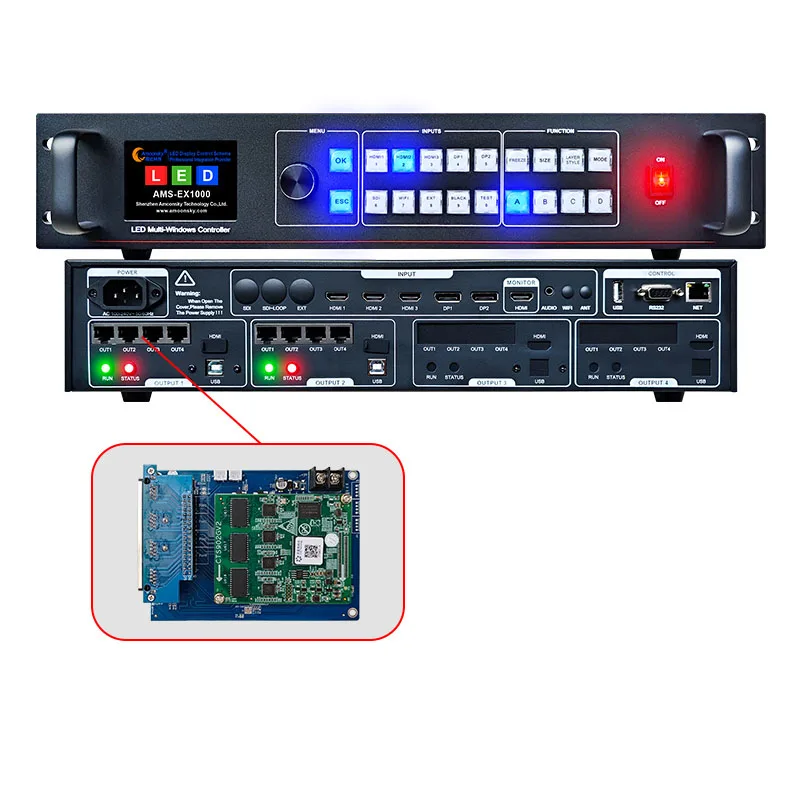 Устройство управления светодиодным дисплеем с четырьмя экранами Amoonsky EX1000_L 2-в-1 (отправляющая карта и процессор) Аналогичный Linsn X8212 X8208 Y8-410