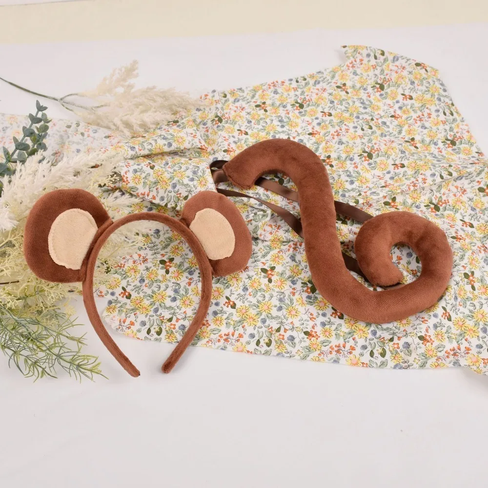 Kids Monkey Headband Tail Set Animal Cosplay Accessories Removable Design Children Day Stage Performance Party Dress Up