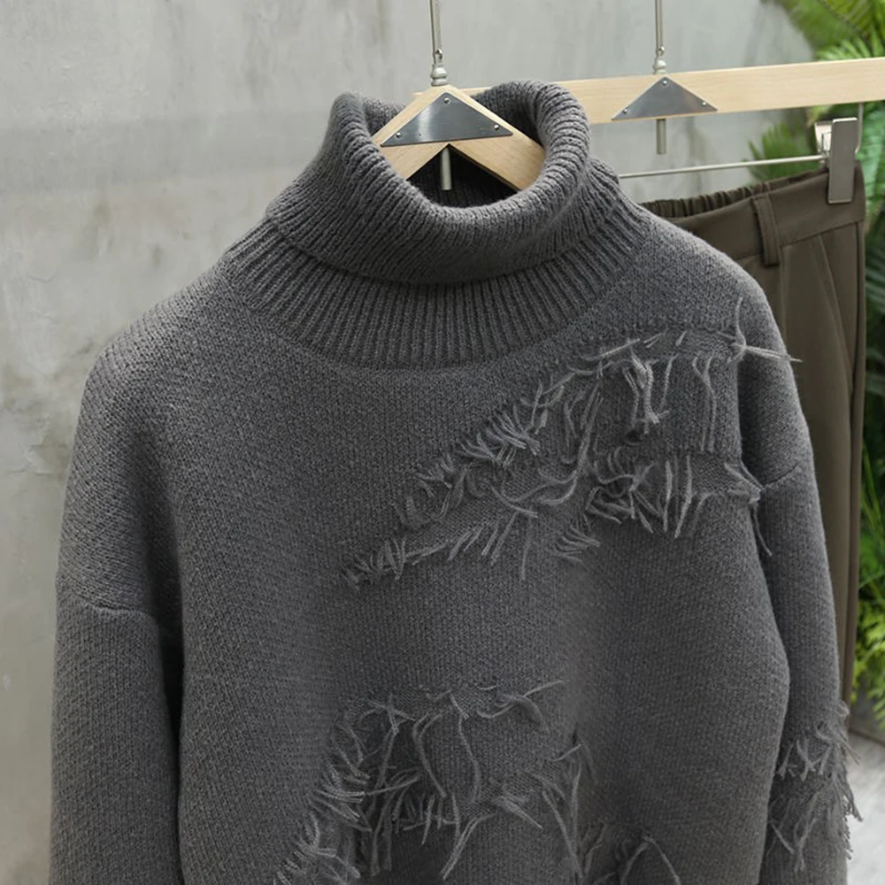 Mens Sweater Damaged Tassel Sweater Streetwear Fashion Youth Campus Trend Simple Comfortable Long-Sleeve Top Male Men'S Clothing