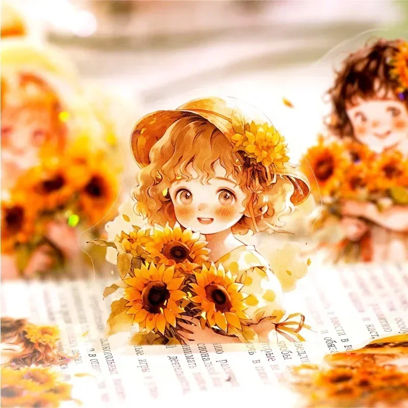 10Sheets Sticker Kasuga Garland Girls Sunshine Decoration Materials Spring Peach Package Handbook Writing Scrapbook cut 110*85mm