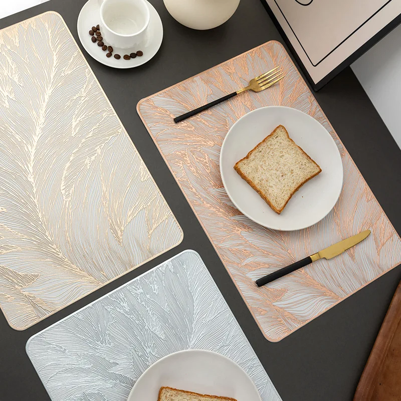 

2pcs 43x30cm PVC Dining Table Mat Rectangular Western Dining Pad Heat Insulation Bronzing Placemat Waterproof Oil-proof Mats