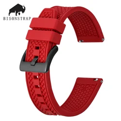 BISONSTRAP Fluororubber Sport Watch Strap 18mm 20mm 22mm Waterproof Bracelet with Stainless Steel Buckle Multicolor Watchband