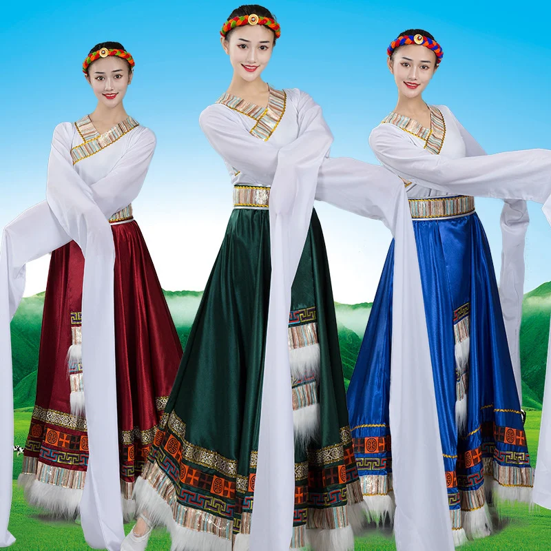 2022 Tibetan Dance Performance Costume Show Event Tibetan Tops Ethnic Dance Costume Practice Big Swing Skirt Tujia Ethnic