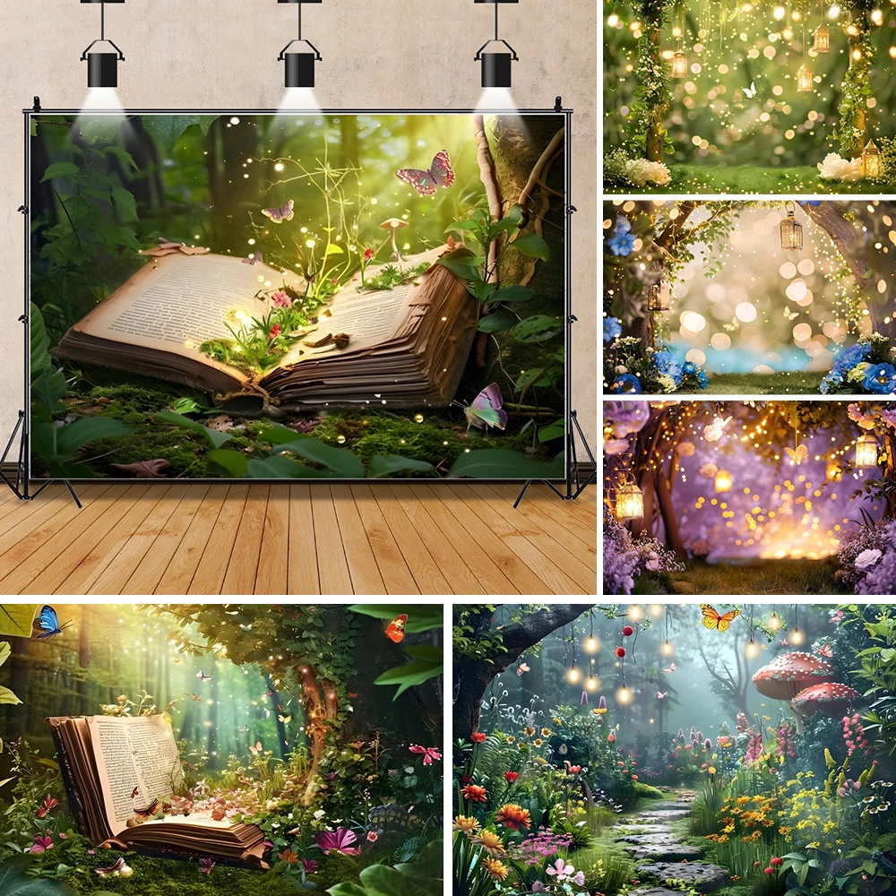 Fairy Tale Book Enchanted Forest Backdrop Fantasy Nature Jungle Fairy Princess Birthday Photography Background Photo Studio Prop