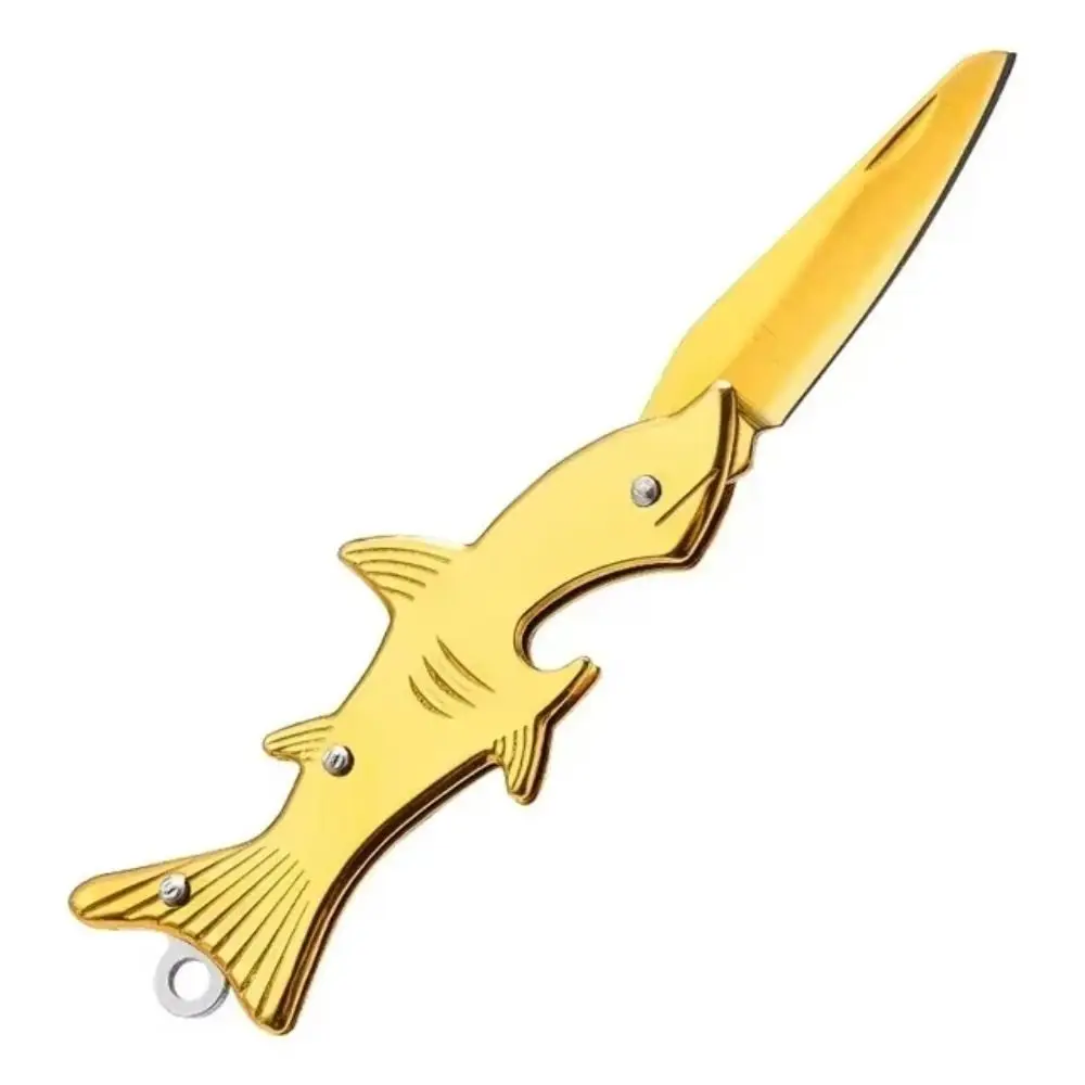 Durable Stainless Steel Portable Folding Cutter Keychain Shark Shaped Mini Fruit Cutter Colorful Safe Pocket Cutter Accessories