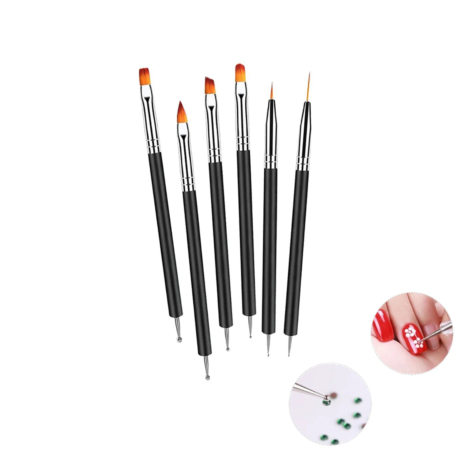 6PCS Acrylic Dual Head Nail Art Brush, Nail Art Light Therapy Pull Line Painting Dotting Brush for Home Salon Nail Art DIY