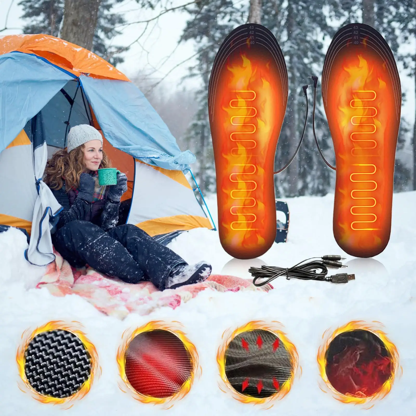Heated Insoles 35-45 code Cuttable Breathable Feet Warming Pad Outdoor Sports Heating Insole for winter Skiers Outdoor Hiking