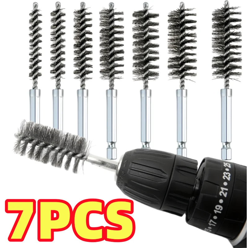7PCS Stainless Steel Wire Tube Brushes. Multi-Specification Wire Brushes Are Used for Deburring Screws and Threads, Removing R