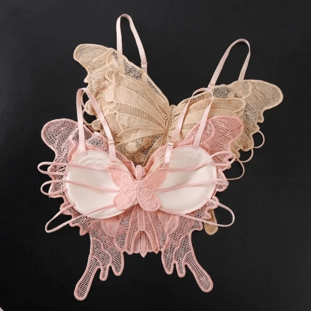 Fashion Backless Butterfly Bras Padded Korean Style Lace Camisole Flower Slim Fit Hollow-out Vest Tops Streetwear