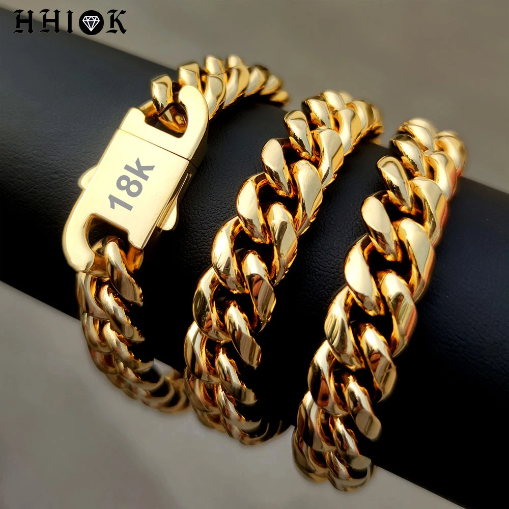 8-16mm 316L Stainless Steel Hip Hop Jewelry Curb Miami Cuban Link Chain Necklace Bracelet Gift for Men Women