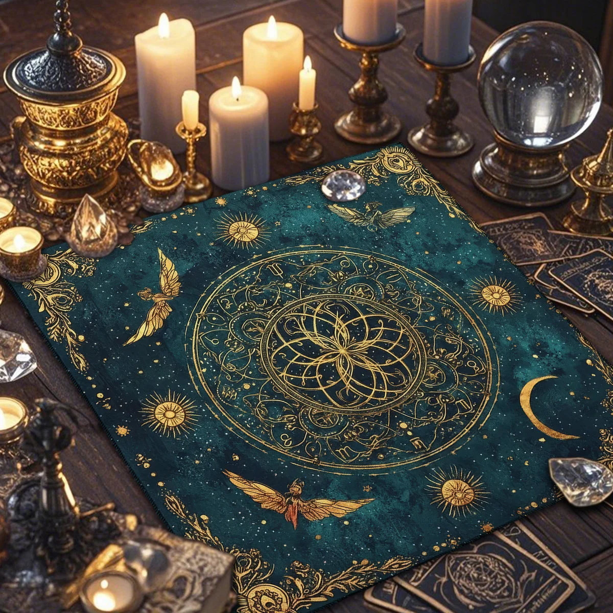 Mandala Flower of Life Altar Cloth Tarot Decor Retro Witchcraft Astrology Divination Cloth Sun & Moon Constellation Tarot Mat