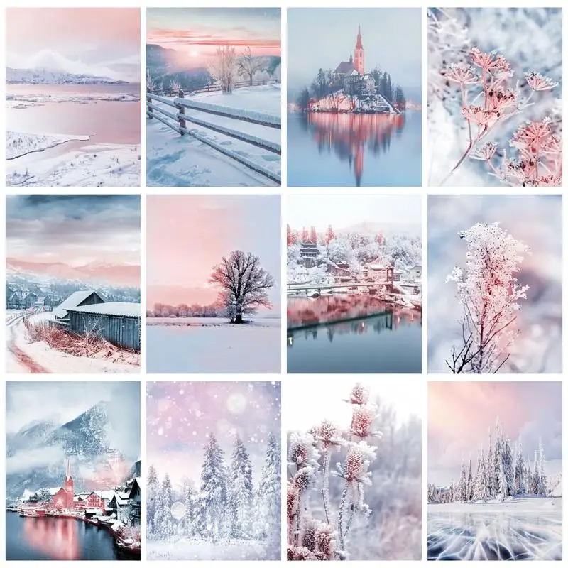 GATYZTORY pittura acrilica con i numeri artigianato colorazione con i numeri rosa inverno paesaggio decorazione della parete regalo per adulti