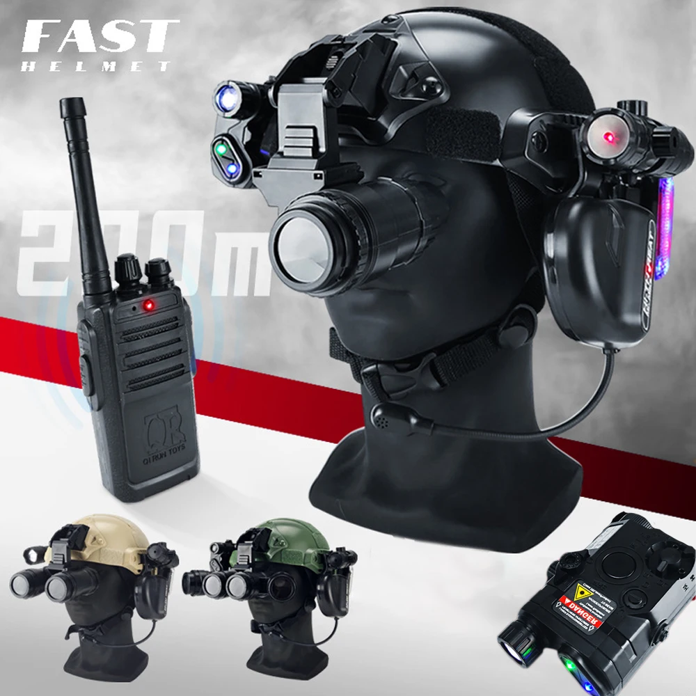 

Children's Tactical Helmet Set with Communication Headset Laser Flashlight Walkie-Talkie for Outdoor Cs Battle Shooting Games