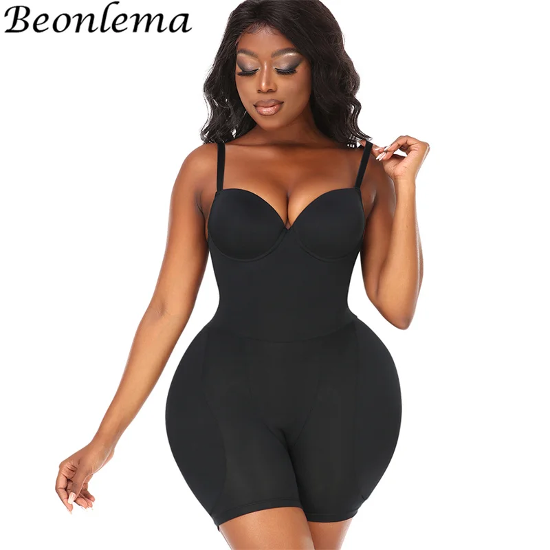Body And Backless Bra Bodysuit With Cups Push Up Girdle Lifts Buttocks Woman Detachable Butt Pads Hip Enhancer Shapewear