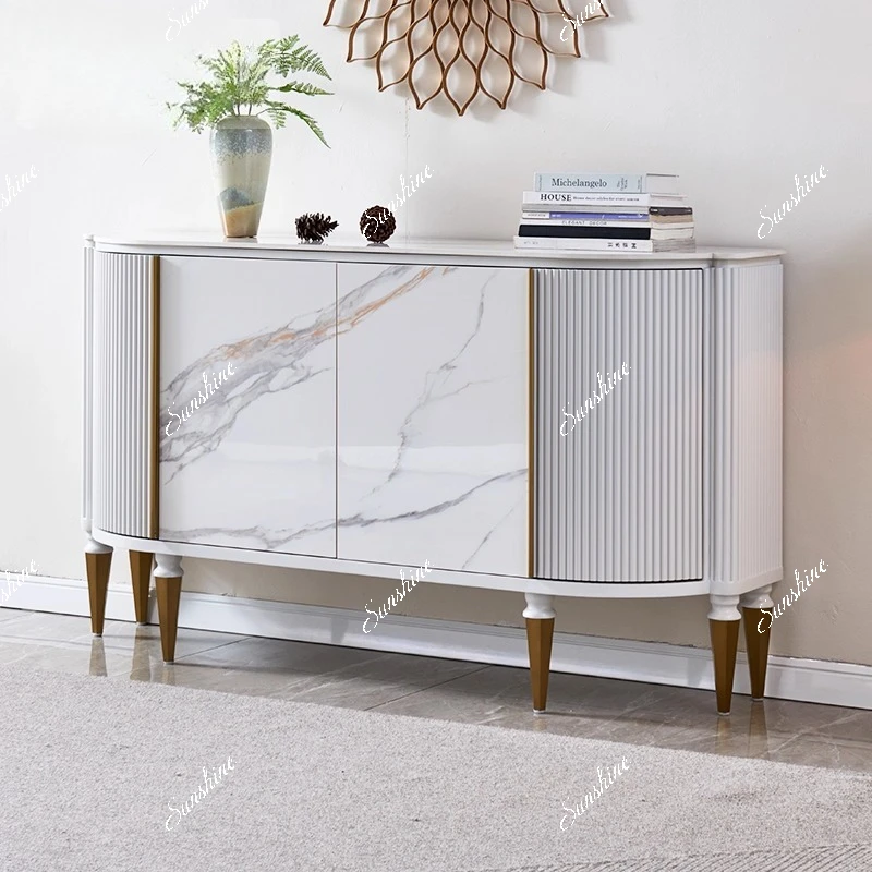 

Modern light luxury solid wood living room dining room side cabinet simple white locker