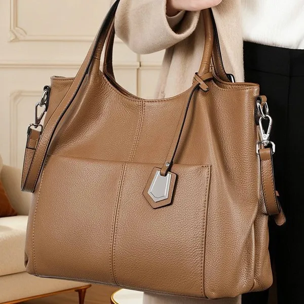 

Top Layer Cowhide Single Shoulder Handbag for Women 2025 New Vintage Large Capacity Tote Genuine Leather Crossbody Bag for Women