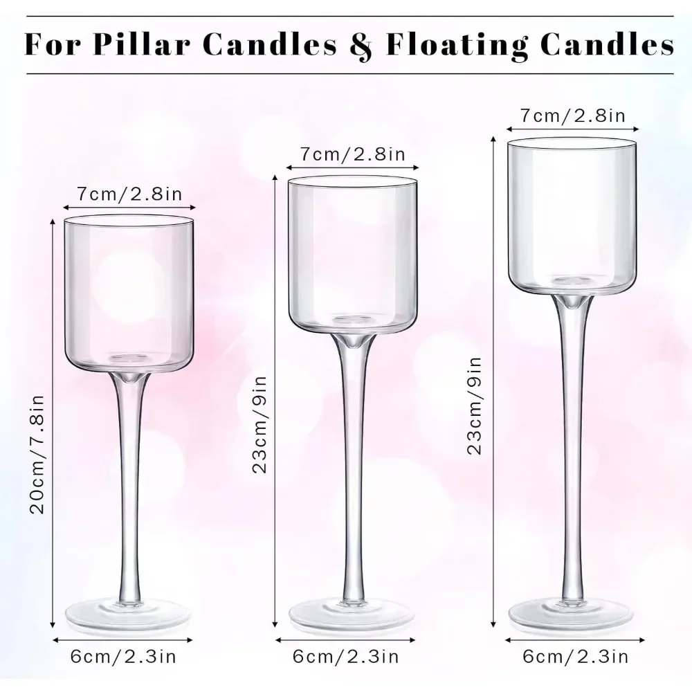 12 Pcs Glass Candle Holder Tall Tea Lights for Hurricane Long Stem Pillar Candles Holder for Wedding Party Home Table Decor