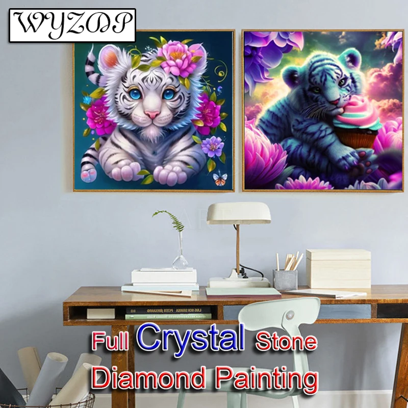 5D DIY Crystal Diamond Painting Baby Tiger Full Square Mosaic Embroidery Cross Stitch Home Docer Crystal Diamond Art AB  230836