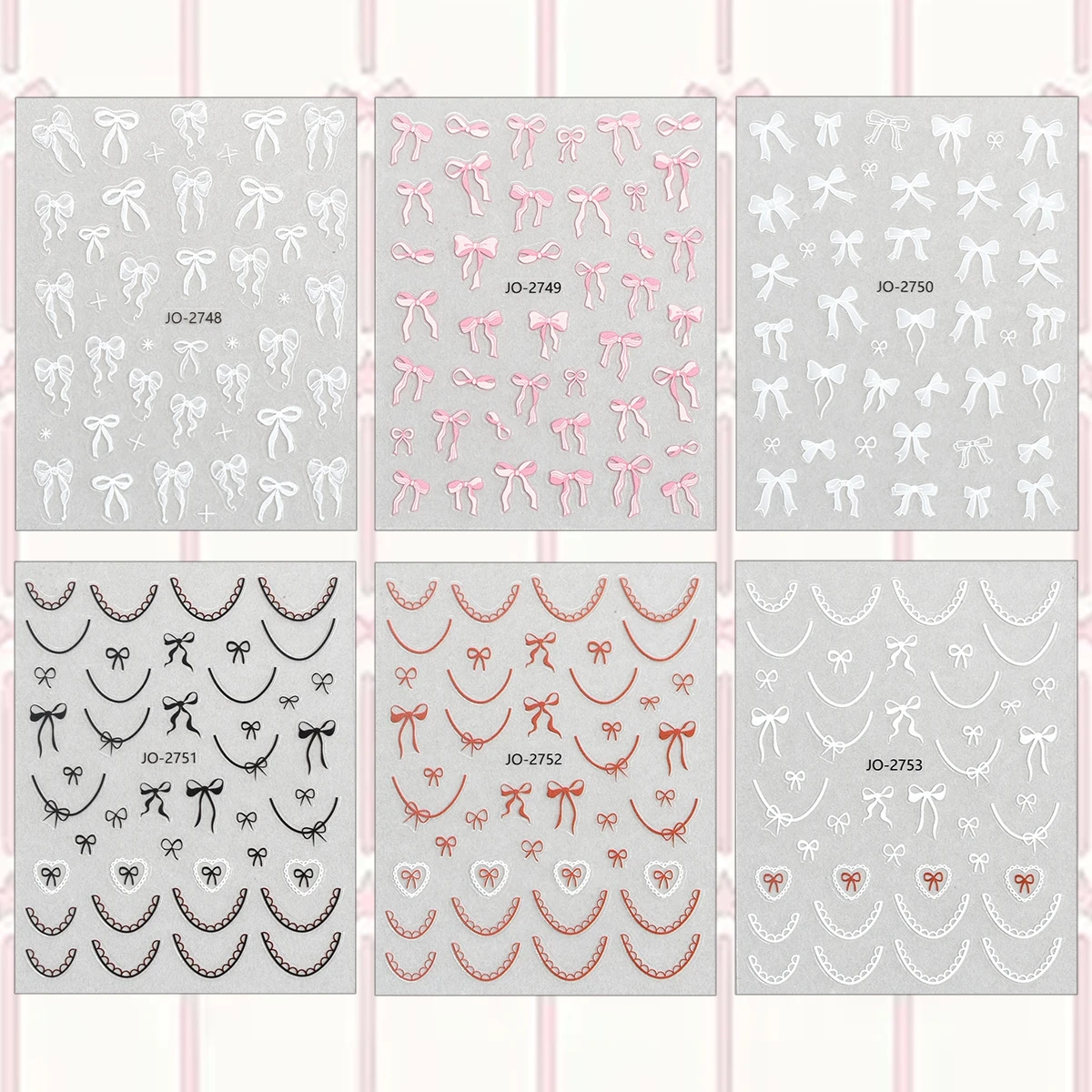 3/6/12 ورقة شفافة مقوس دانتيل ملصقات الأظافر ثلاثية الأبعاد الأبيض الوردي الشريط سلسلة خط مسمار ملصقات فنية لتصميم مانيكير ذاتي الصنع #2