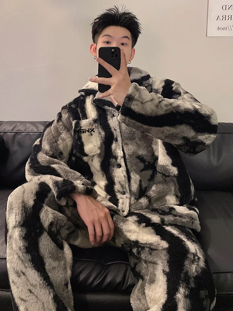 DAIMELU pajamas men's autumn and winter coral fleece flannel premium striped teen thickened warm loungewear set sleepwear male