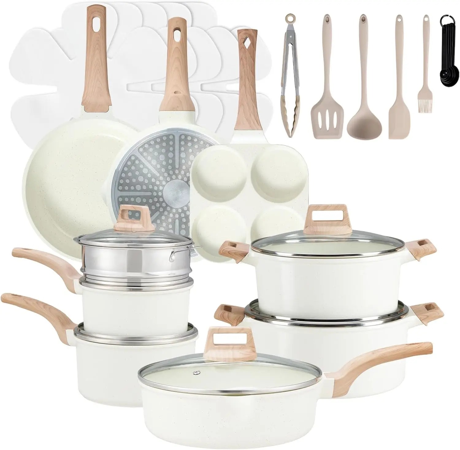 

Pots and Pans Set, 25 Pcs Nonstick Cookware Set, Induction Kitchen Cooking Set, Non-Toxic Frying Pans & Saucepans (PFOA/