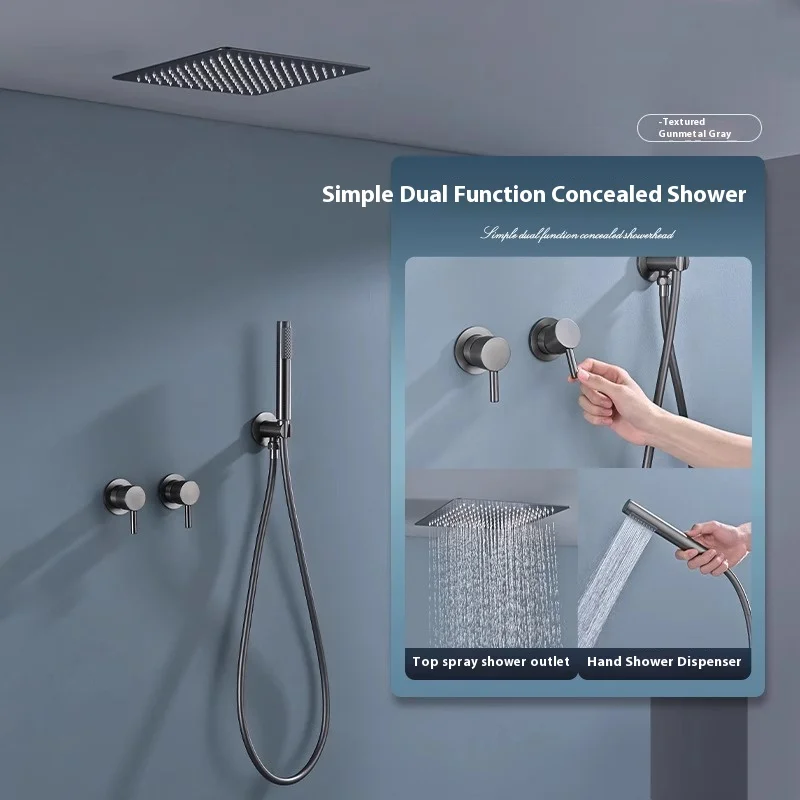 FARRETE luxury gun grey concealed wall-mounted shower head set cold and hot bathroom pre-embedded ceiling shower in the bathroom
