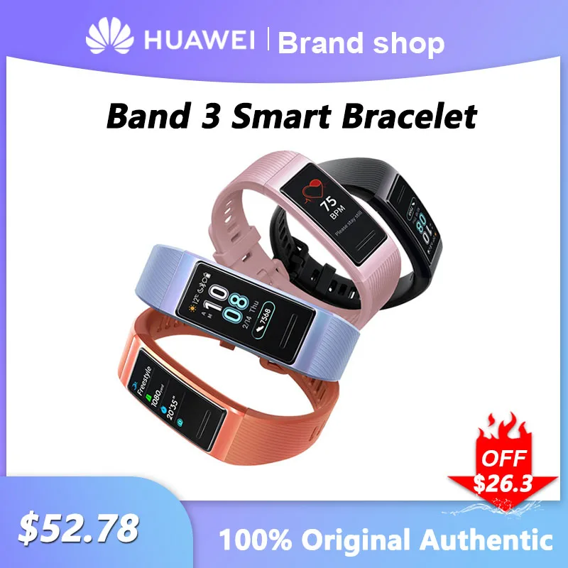 Original Huawei Band 3 Smart Bracelet Color Screen With Multiple Sports Modes Call Information Reminder Taking Music SmartWatch