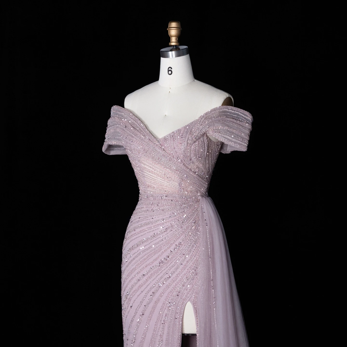 Sharon Said Dubai 2026 Luxuriöses, stark perlenbesticktes, schulterfreies Abendkleid in Champagner für Damen, Ballkleid, formelle Partykleider SS007 Maßanfertigung – Detail 12