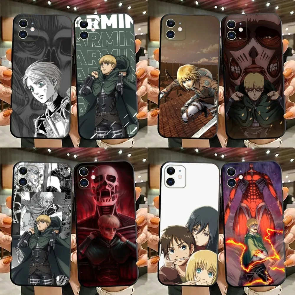 Anime Armin Arlert Phone Case For iPhone 15,14,13,12,11,Plus,Pro Max,XS,X,XR,SE,Mini,8,7 Soft Silicone Black Cover