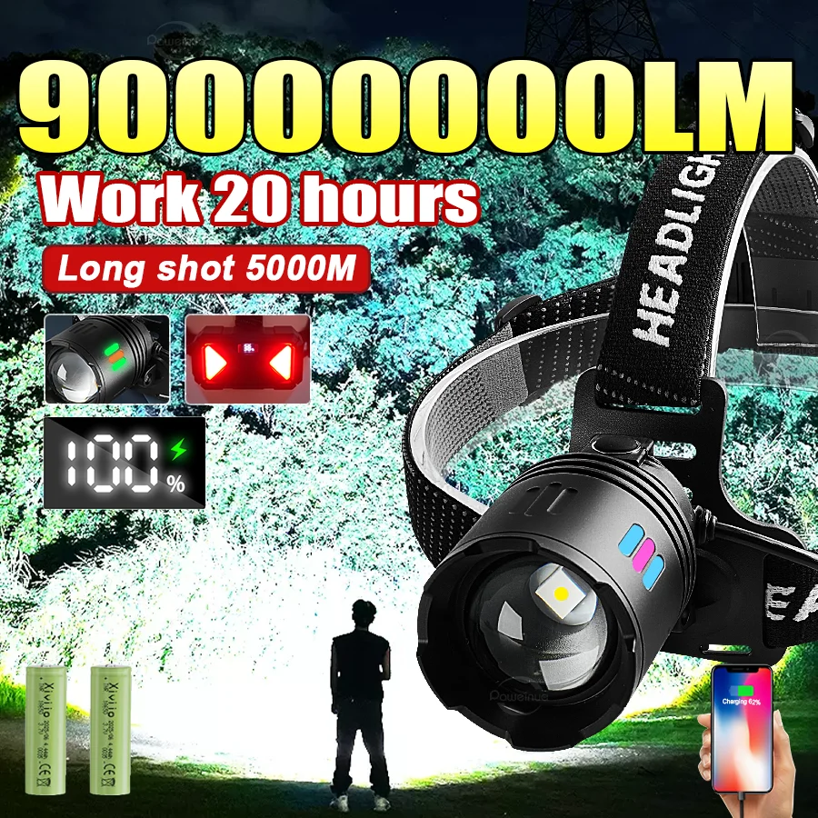 Rechargeable LED Headlamp Zoomable Head Flashlight Outdoor Fishing Head Lamp Work Light High Lumen Powerful Head Torch Headlight