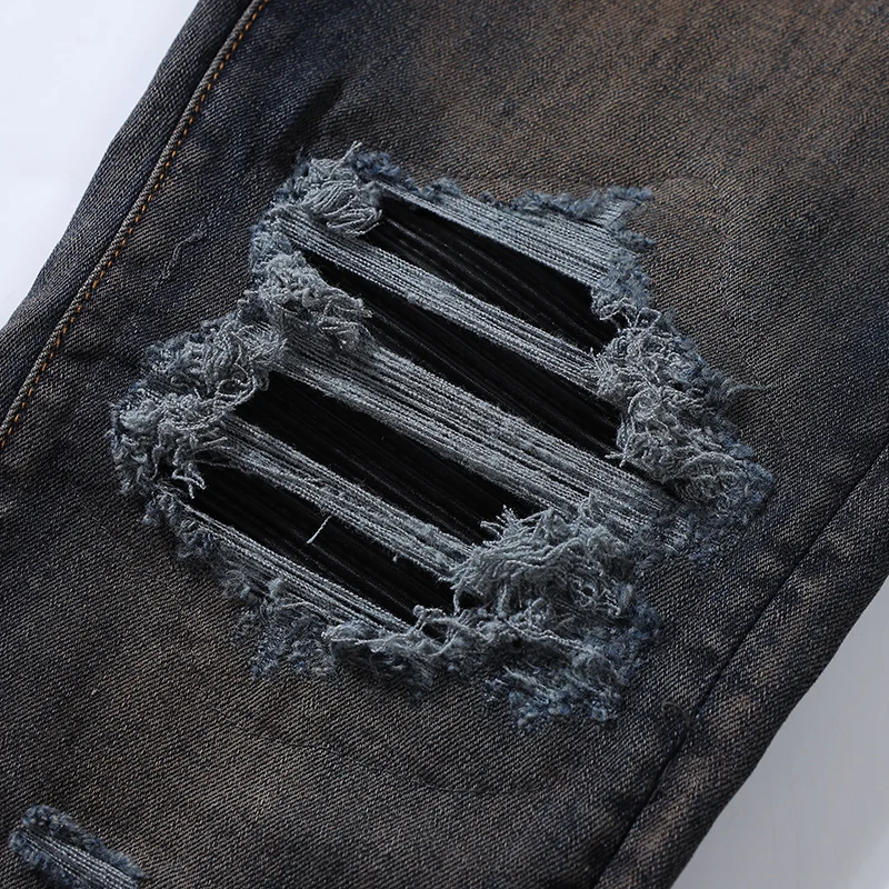 

y2knew high-quality jeans with stretch, slim fit, perforated patch, washed deep blue jeans, designer high street hip-ho