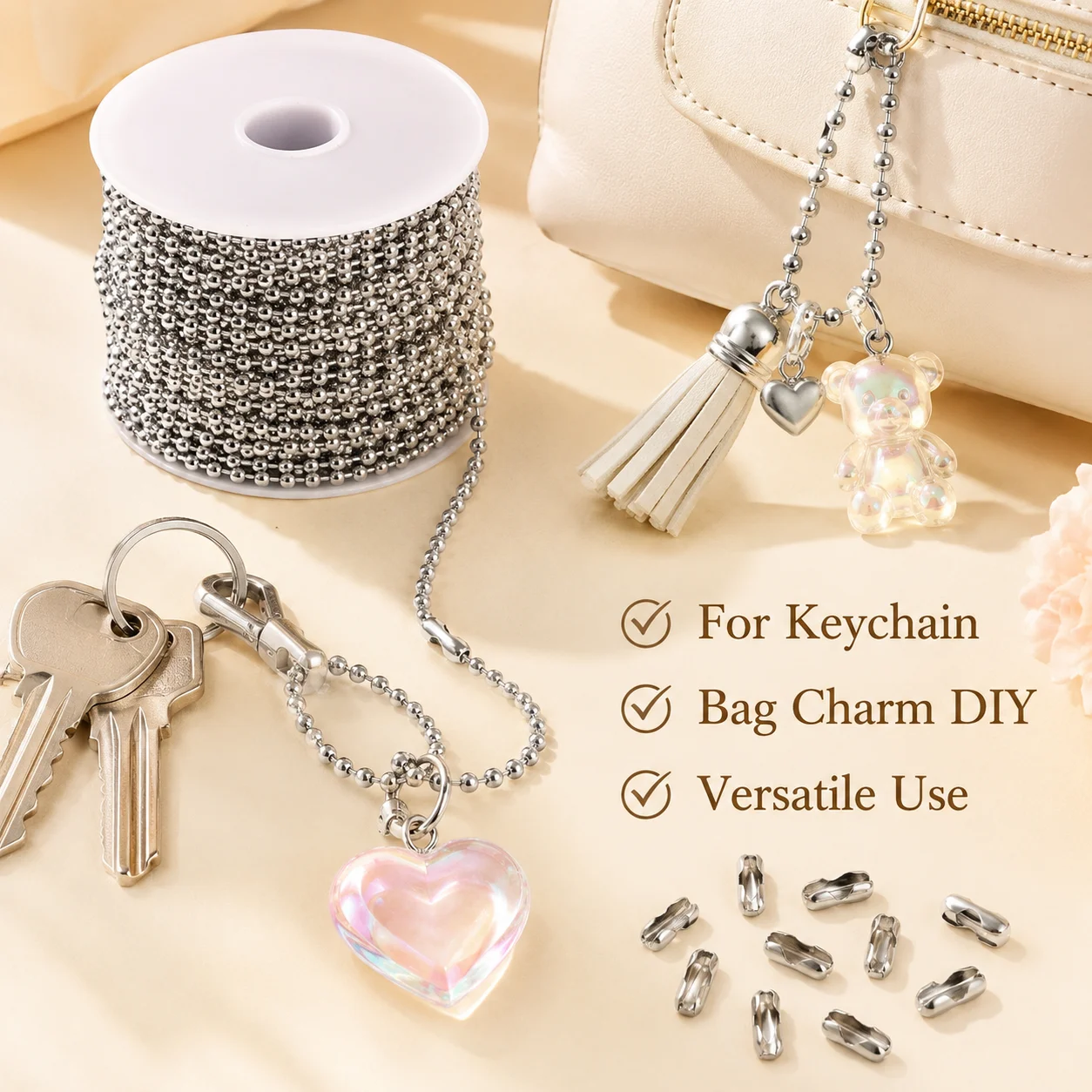 1Roll 10M 2mm Ball Chain With 20Pcs Connector Clasps Beaded Chains DIY Jewelry Making Necklace Pendant Keychain Accessories view 6