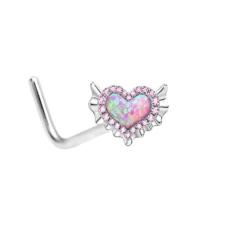 Pink Navel Belly Button Rings Women Opal Heart Nose Clip Lip Labret Piercing Helix Screw Earring Stud Cartilage Conch Piercing