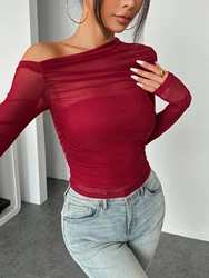 Camiseta de manga larga con cuello redondo, versátil, ajustada, estilo Retro europeo y americano, nueva moda, cuello en V, manga larga