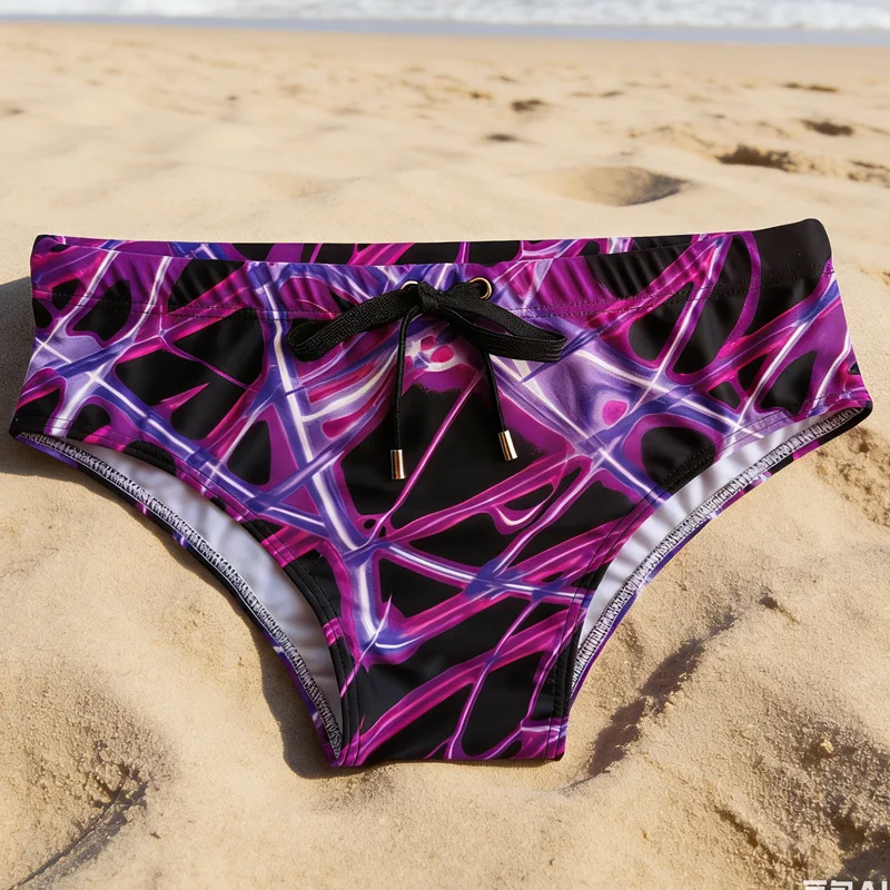 

Seaside beach new cross-border low-rise tether men's swimming trunks printed sexy front and rear linings anti-penetration 29665